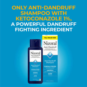 Nizoral pump top and label detail highlighting easy dispensing benefit