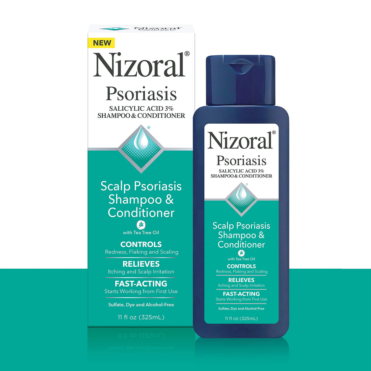 Nizoral bottle cap and pump detail illustrating easy dispensing and control