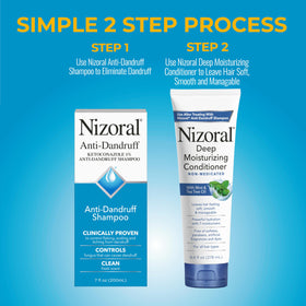 Nizoral shampoo label close-up that highlights ketoconazole 1% for targeted control
