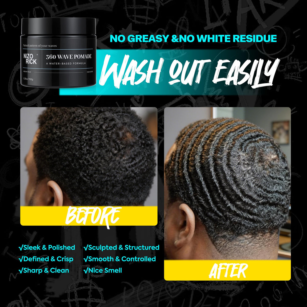 NIZORICK used while brushing waves, showing strong hold and defined pattern