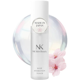 NK Skin Beauty front bottle shot showing sleek toner packaging and easy use benefit