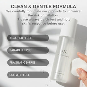 NK Skin Beauty hand applying toner demonstrating lightweight hydration benefit