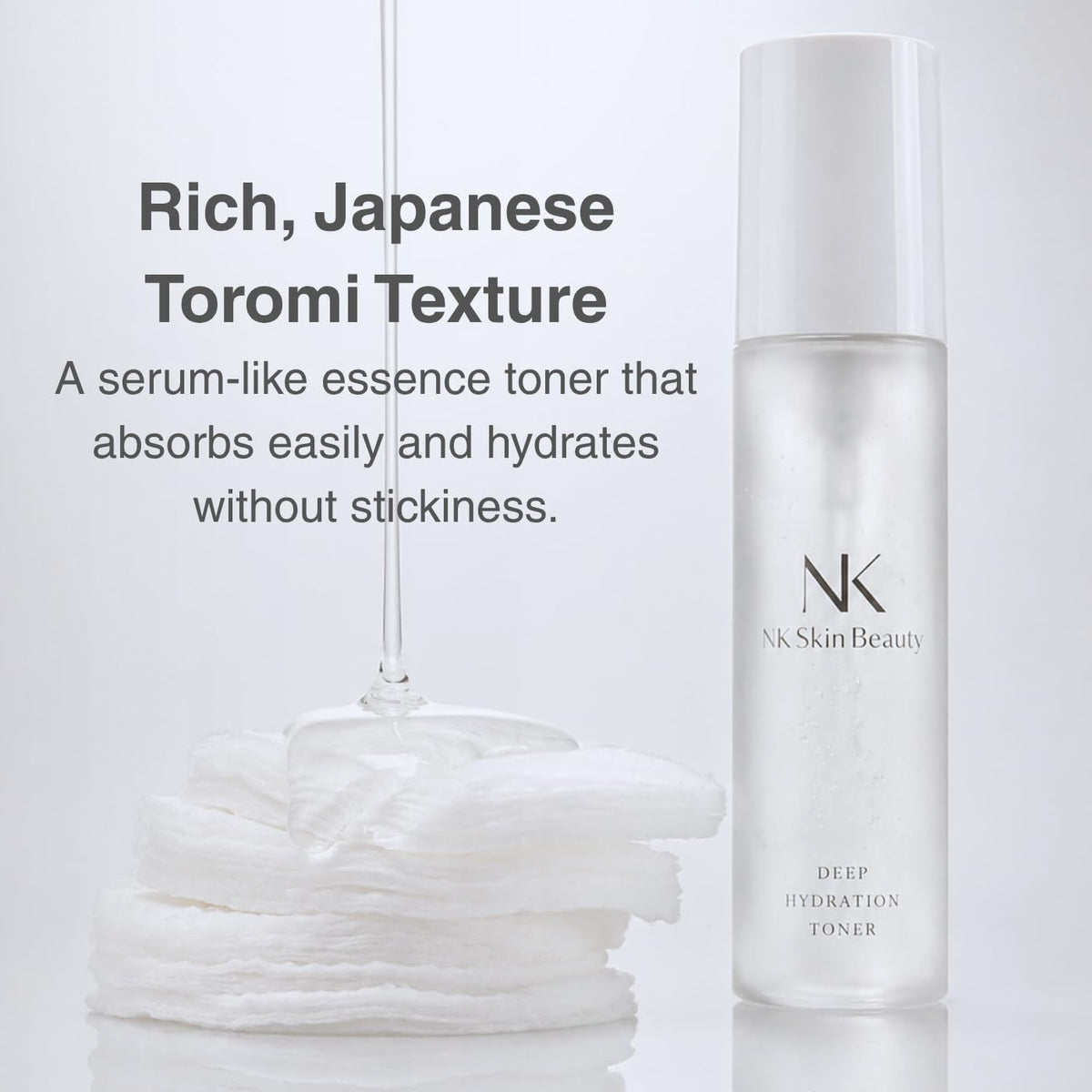 NK Skin Beauty beside common items to show bottle scale and travel-friendly benefit