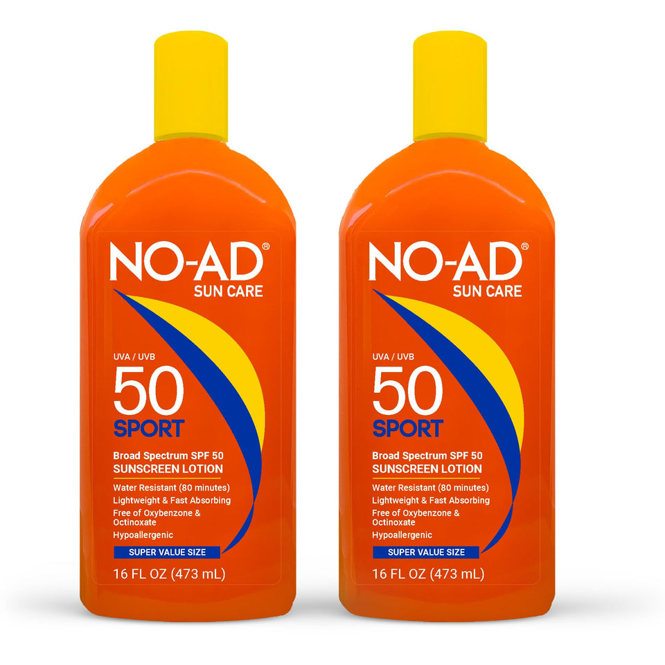 NO-AD front packaging 16oz bottle showing label and SPF 50 protection benefit