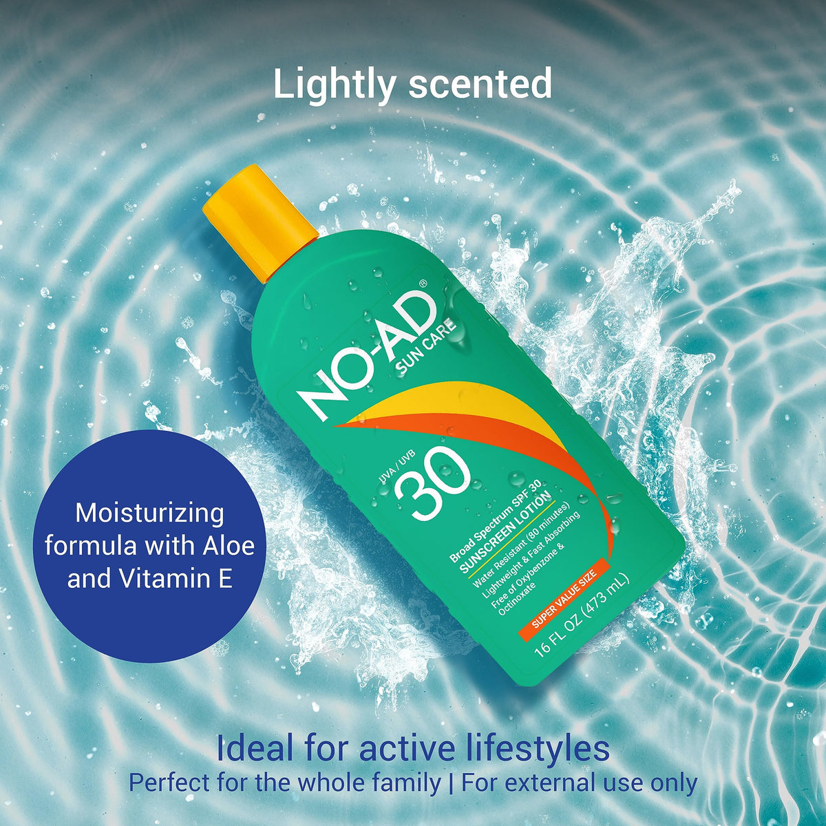 NO-AD lotion texture close-up highlighting moisturizing Vitamin E benefit