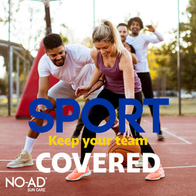 NO-AD label zoom highlighting SPF 50, water resistance, and key ingredients