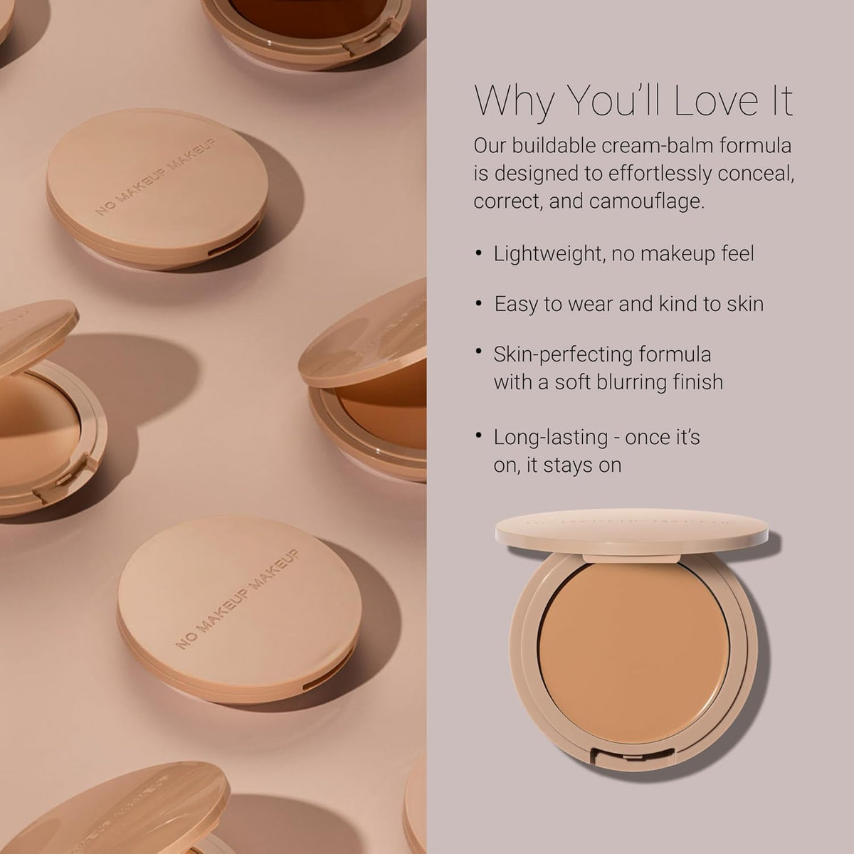 No Makeup Makeup foundation before and after on skin demonstrating natural even tone benefit