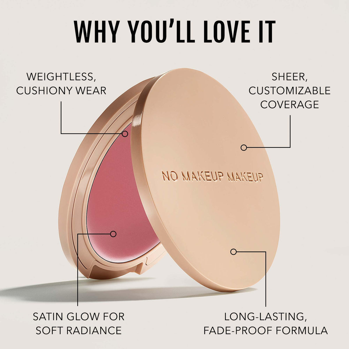 No Makeup Makeup swatched on cheek showing natural flush and seamless blend benefit