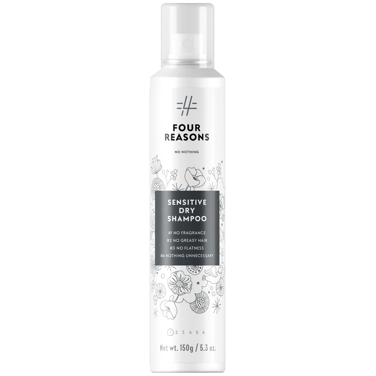 No nothing front packaging showing the unscented dry shampoo and benefit of clear finish