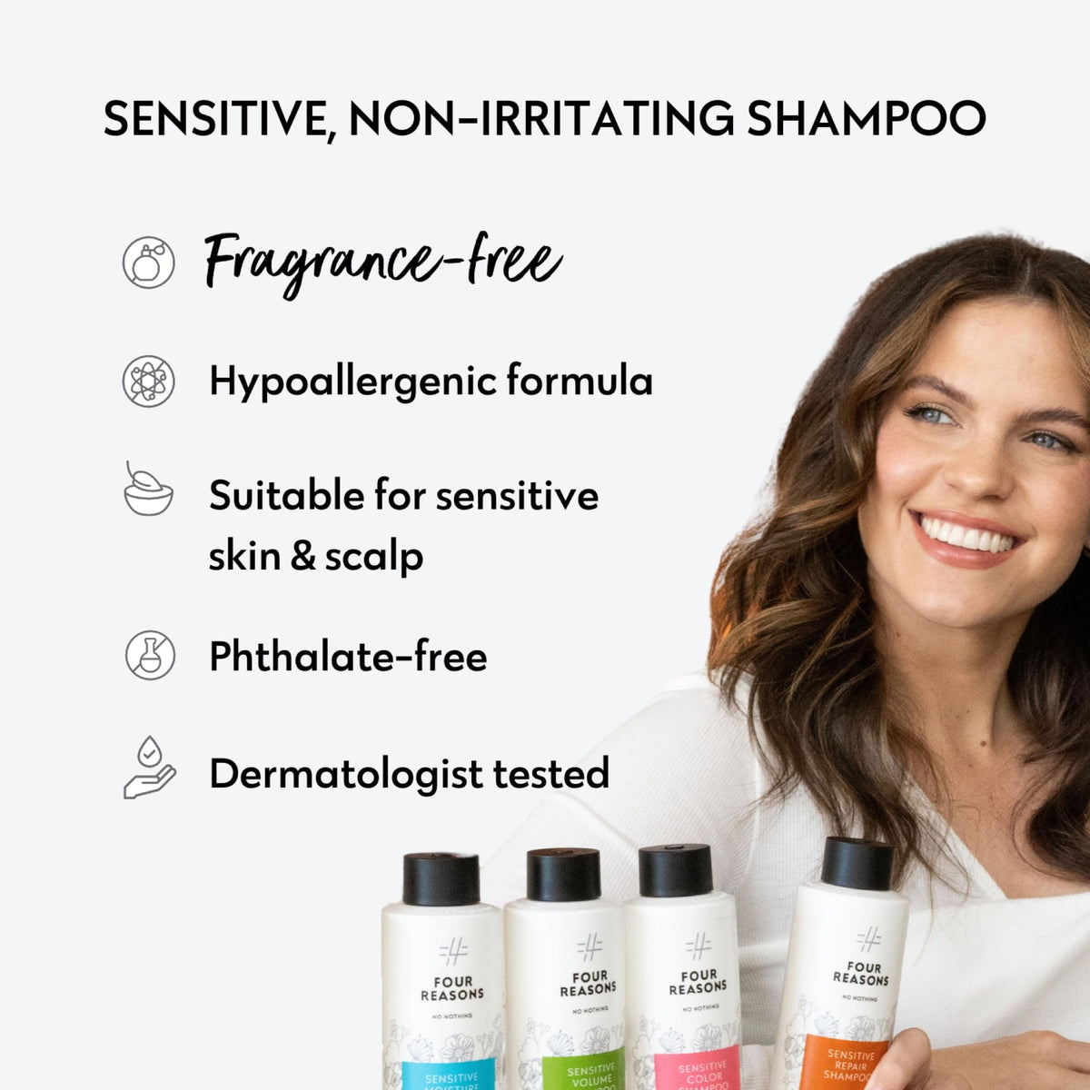 No Nothing shampoo on color-treated hair in shower showing color-safe cleansing benefit