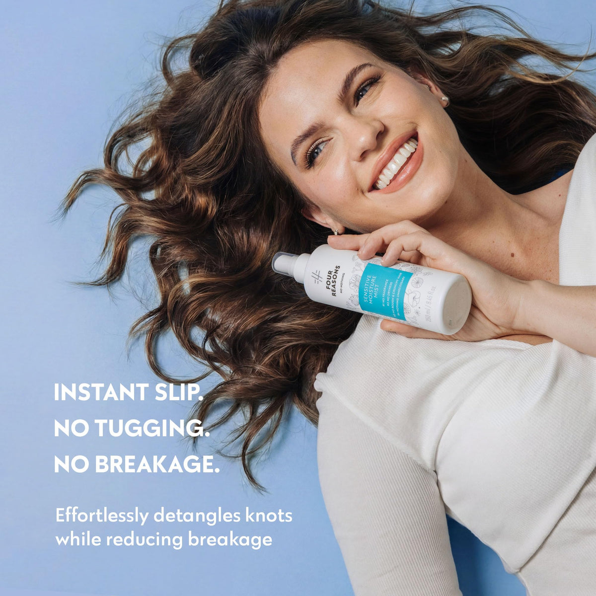 No nothing product mist visible on hair strand, showing lightweight non-greasy texture