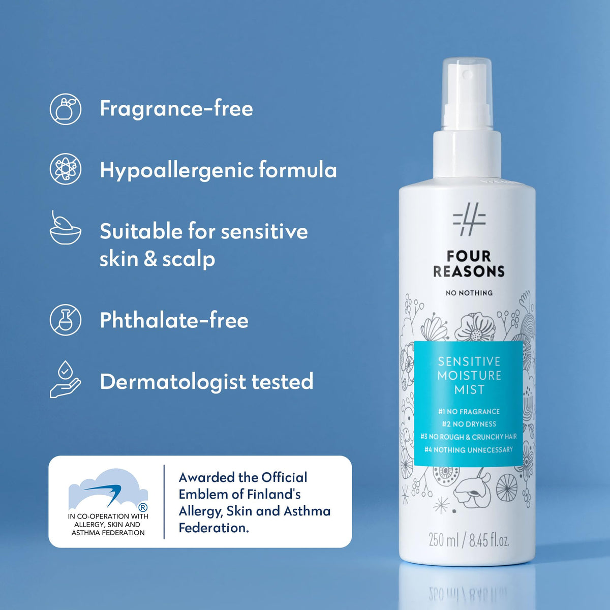 No nothing bottle held in hand to show 8.5 fl oz scale, highlighting travel-ready size