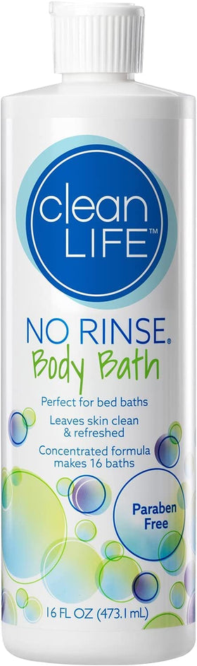 No-Rinse bottle front label showing brand and clear benefits