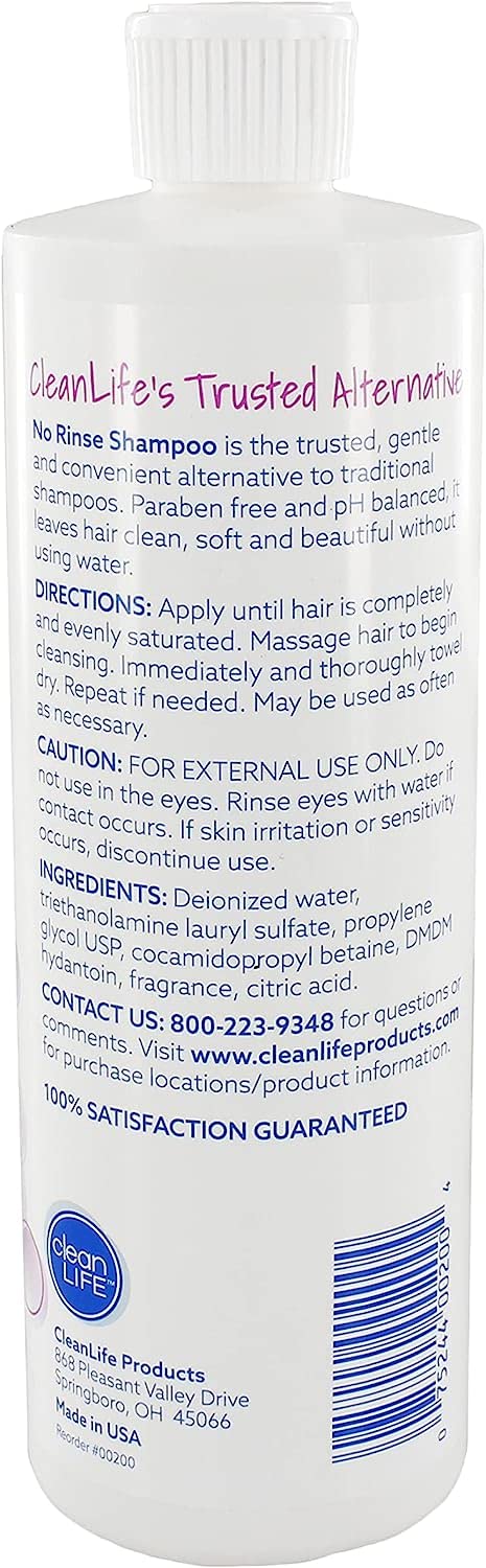 Close-up of No-Rinse CleanLife label highlighting ingredients and hospital-approved usage