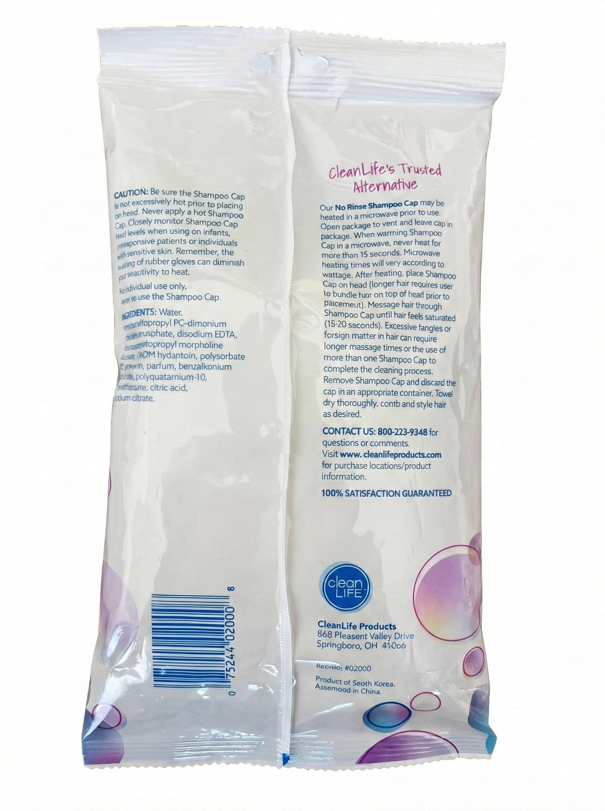 No-Rinse cap size comparison beside a hand to show fit and compact portability