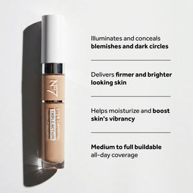 No7 concealer texture swatch on skin showing smooth, blendable finish and brightening effect