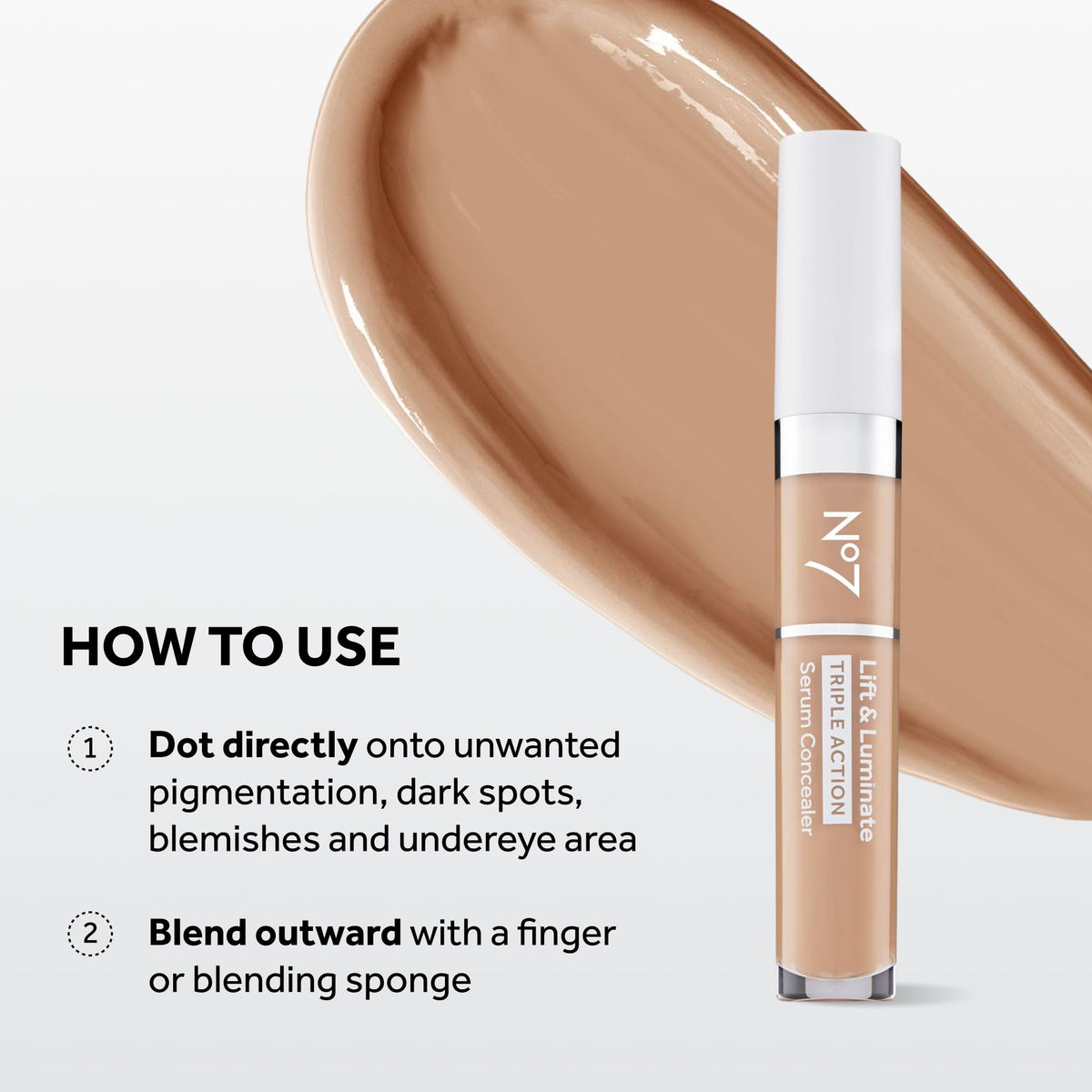 No7 under-eye application demo showing concealer brightening dark circles