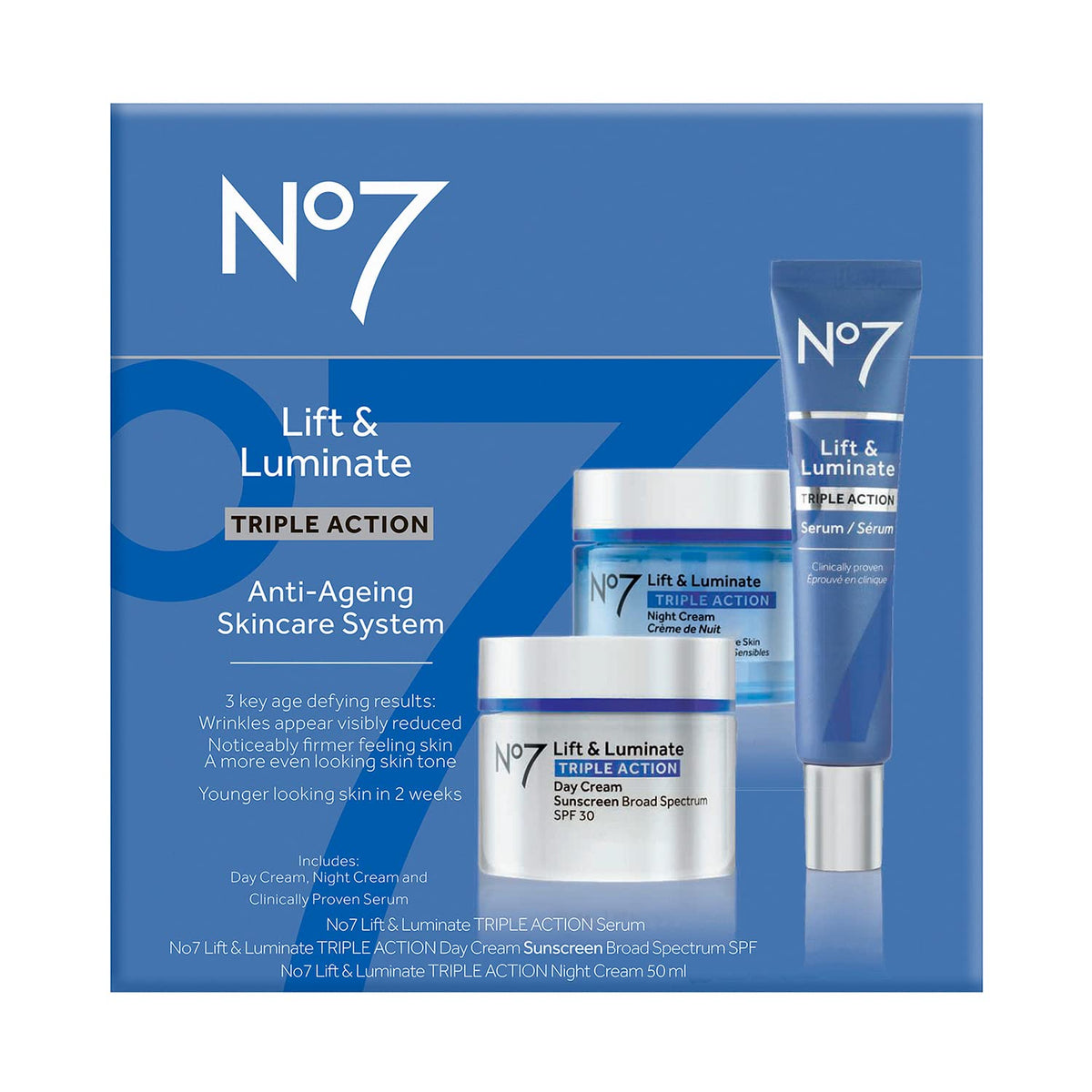 No7 day cream SPF 30 tube showing protection and lightweight finish benefit