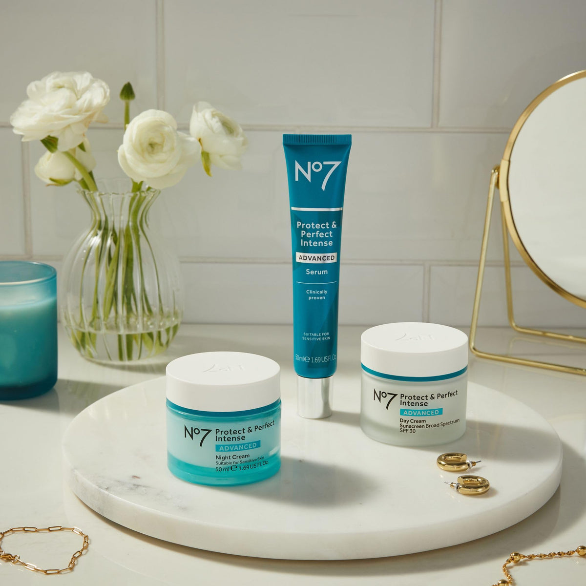 No7 daytime routine with serum and sunscreen showing protection and layered skincare benefit
