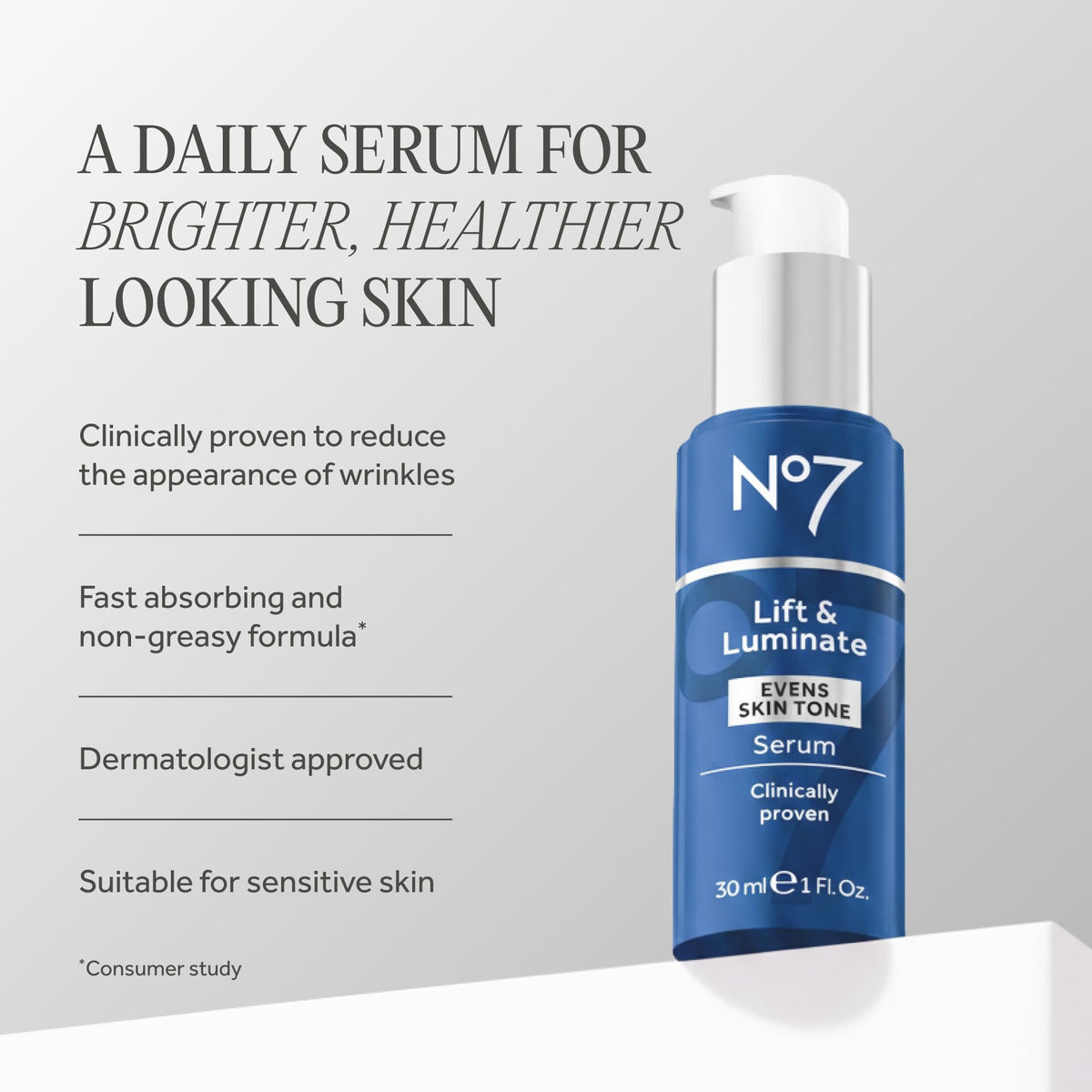 No7 dropper dispensing serum for precise dosing and easy application