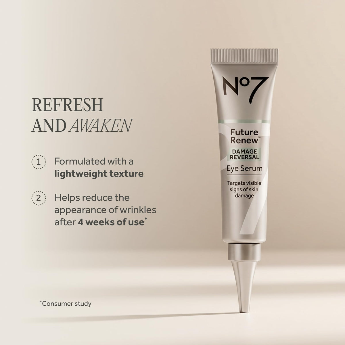 No7 applying serum around orbital bone, shows gentle targeted treatment benefit