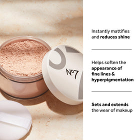 No7 close-up of powder texture emphasizing smooth, blurring finish