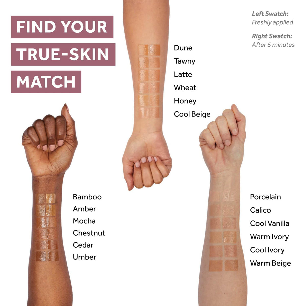 No7 applied on model forearm demonstrating buildable medium coverage
