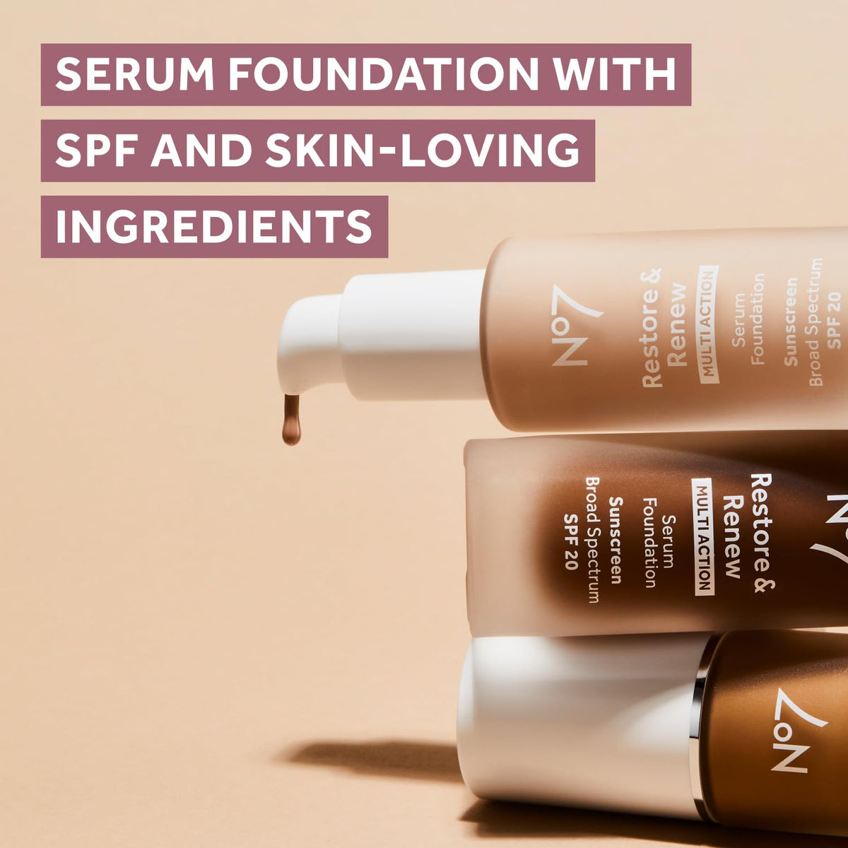 No7 foundation applied in mirror lifestyle scene demonstrating natural finish and daily routine benefit