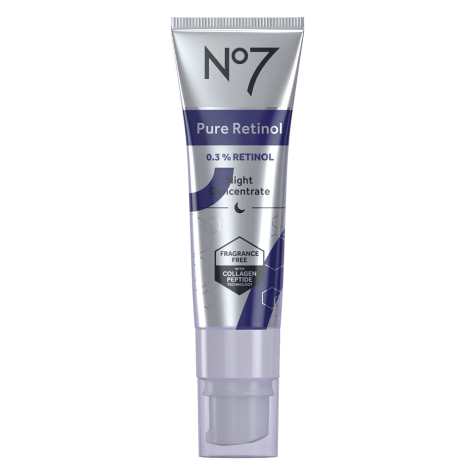No7 front bottle showing serum design and elegant packaging benefits skin renewal