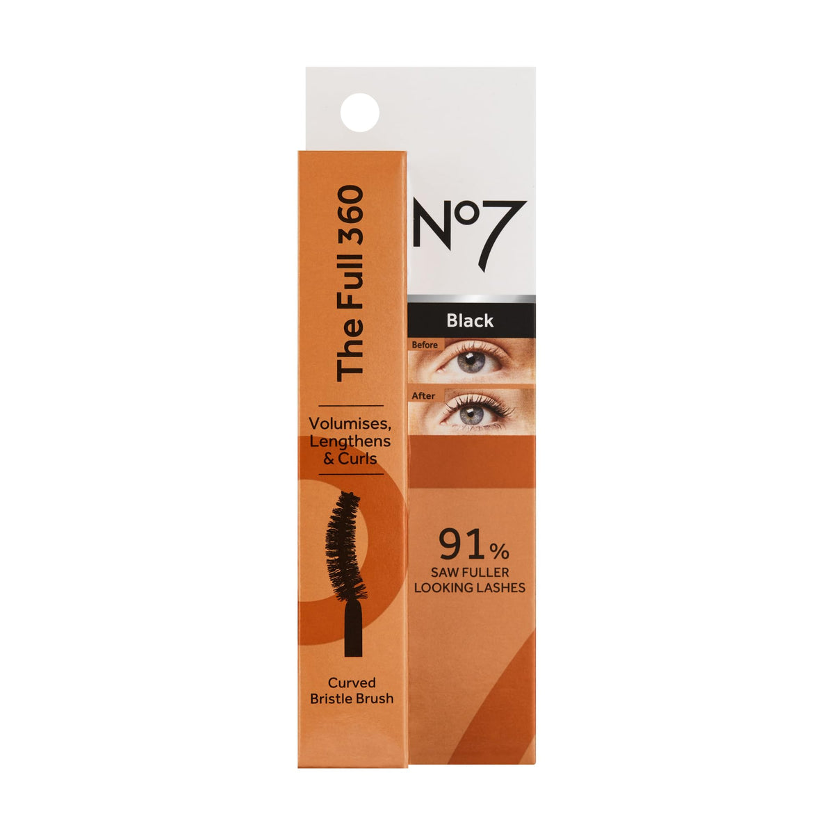 No7 applied on model lashes in lifestyle setting highlighting lifted, fuller look
