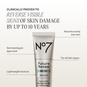 No7 label closeup highlighting Pepticology trademark and repair-focused benefit