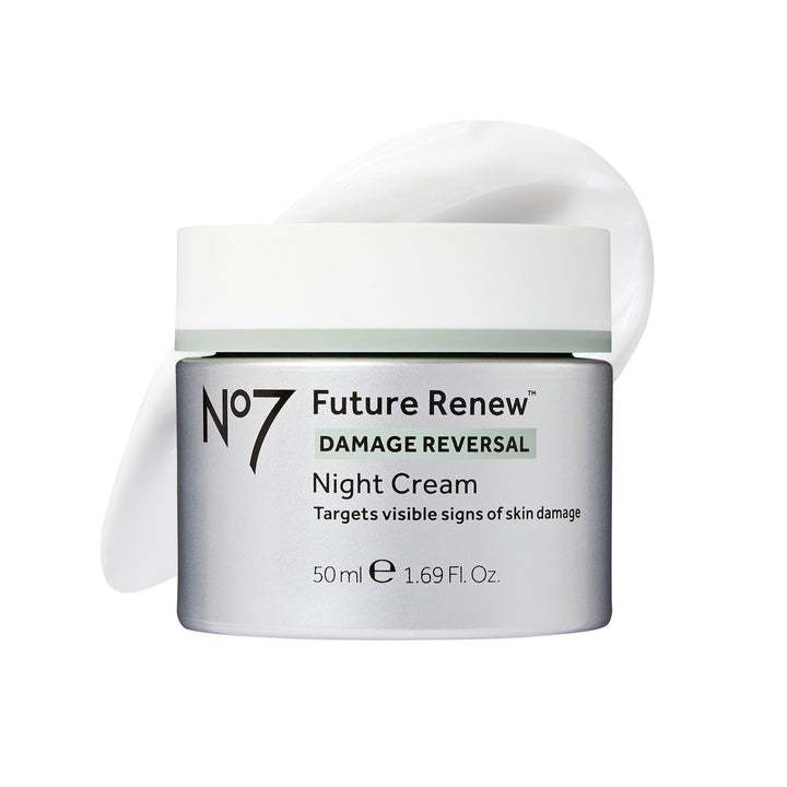No7 jar front view showing brand and elegant packaging for anti-aging benefit