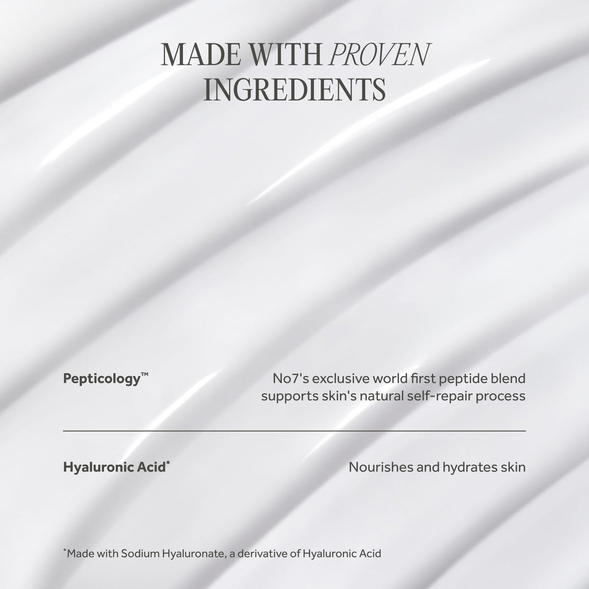 No7 ingredients label close-up showing peptides and hydrating components