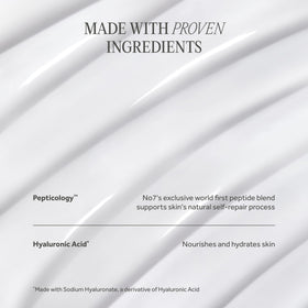 No7 ingredients label close-up showing peptides and hydrating components
