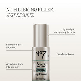 No7 serum on a bathroom shelf conveying daily night routine convenience