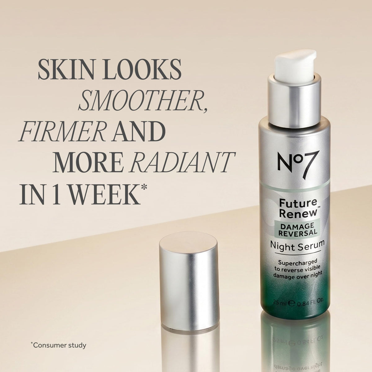 No7 serum texture on hand showing lightweight hydration and smooth finish