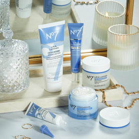 No7 ingredient label highlighting vitamins C E B5 for skin-supporting benefits