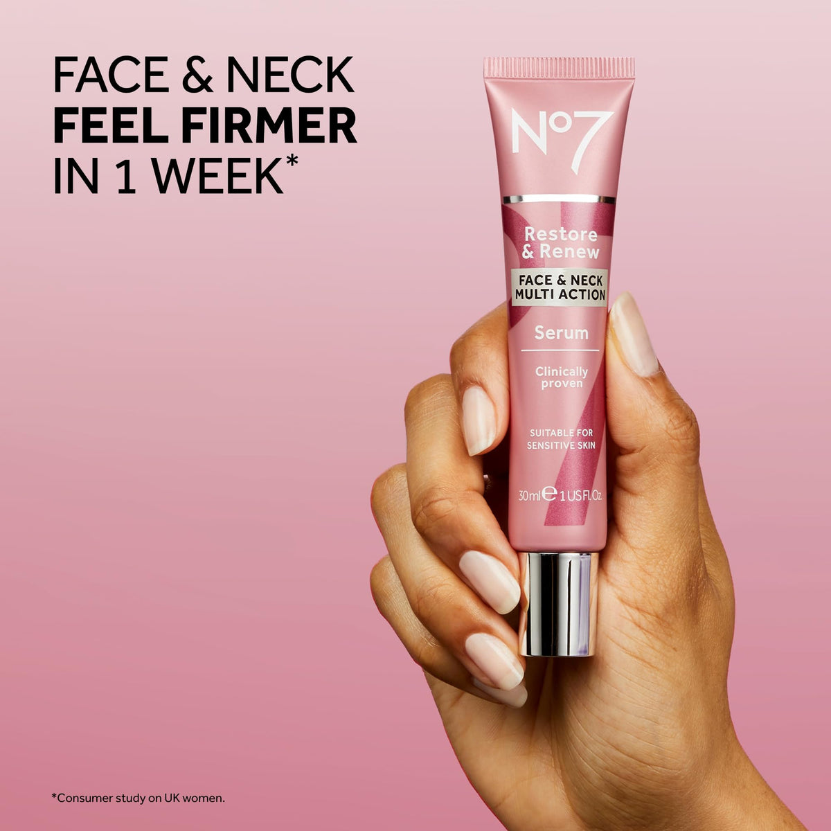 No7 ingredient display with hibiscus peptides and hyaluronic acid highlighting active benefits