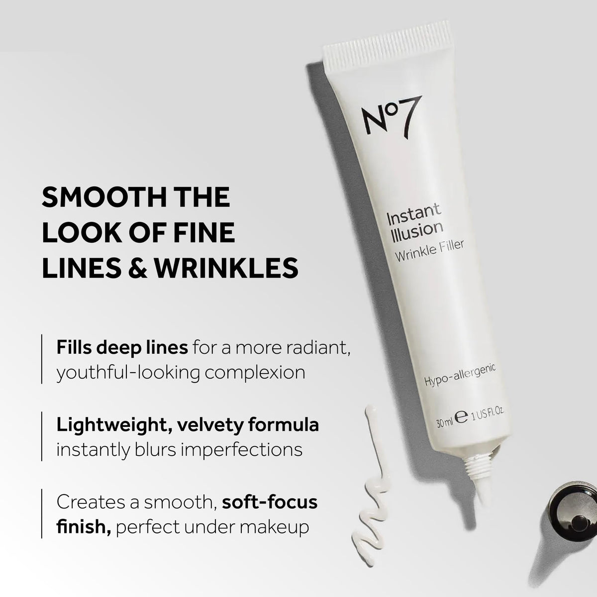 No7 pump and cap close-up highlighting precise application and neat dispensing