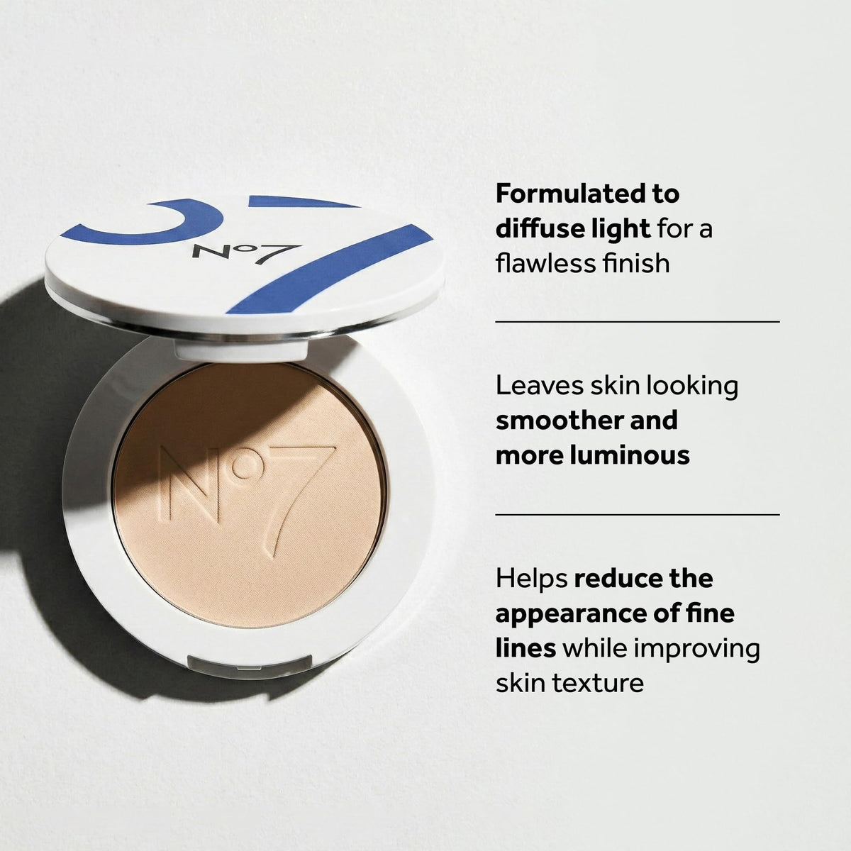 No7 compact open with sponge demonstrating easy application and portability