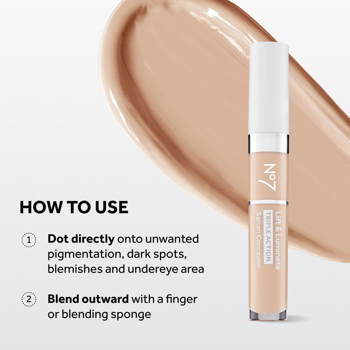 No7 under-eye application demonstrating brightening effect and coverage