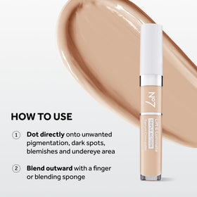 No7 under-eye application demonstrating brightening effect and coverage