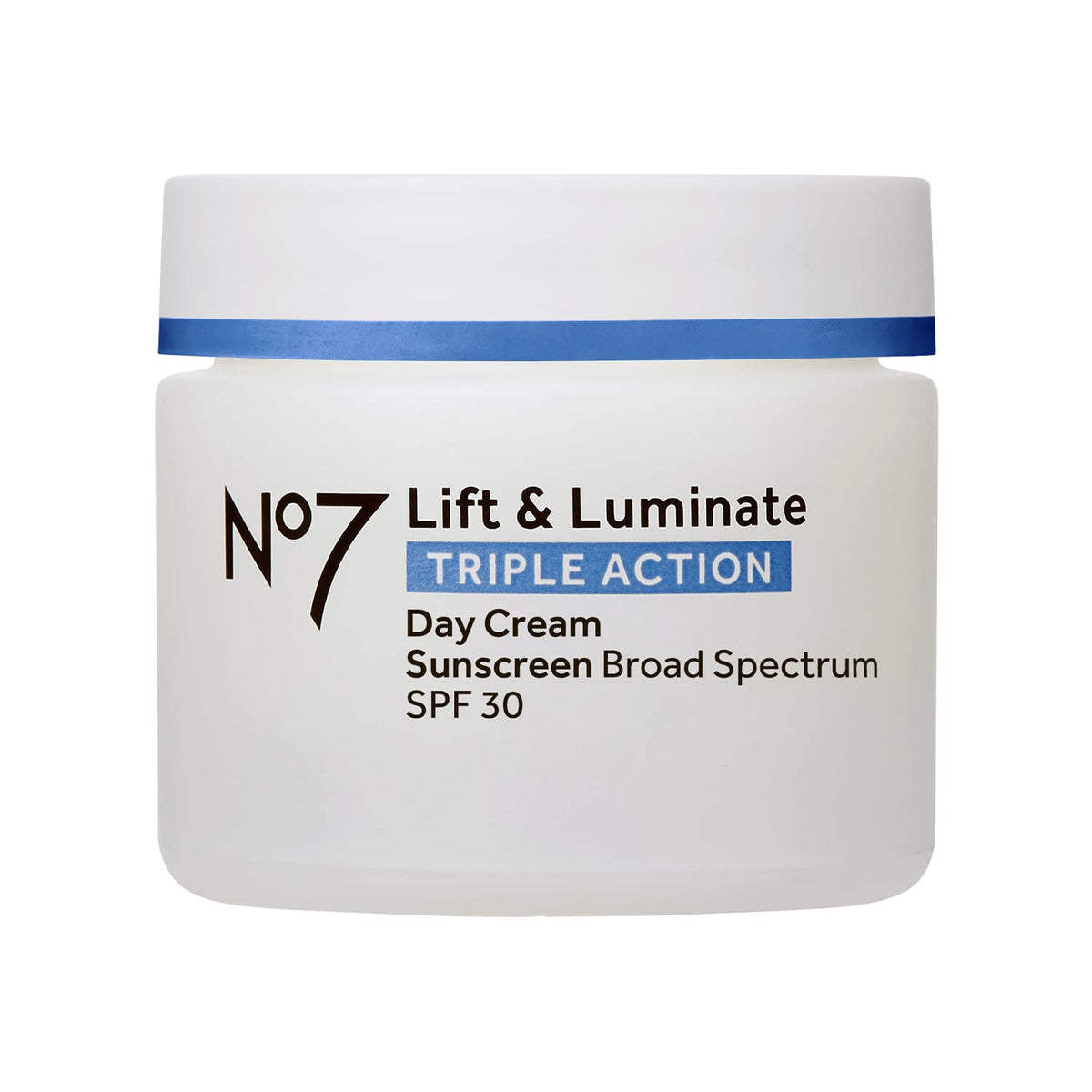 No7 jar front view showing label and product benefits for visible firming