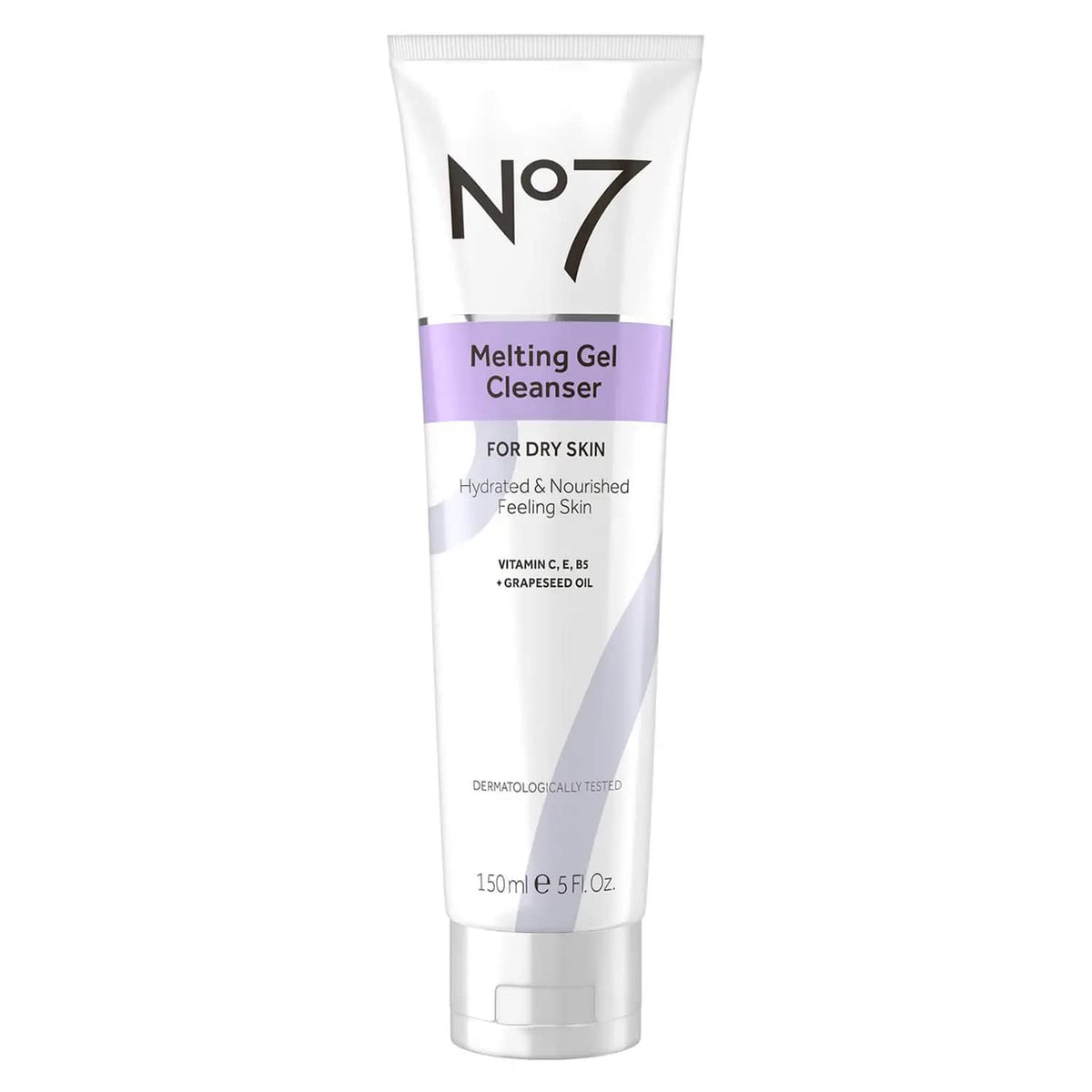 No7 front packaging showing cleanser bottle and label, clear product benefits
