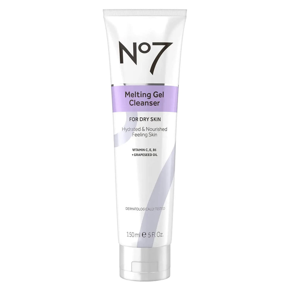 No7 front packaging showing cleanser bottle and label, clear product benefits