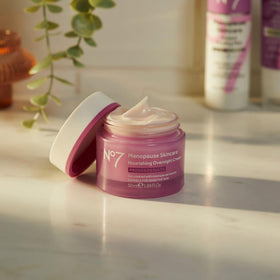 No7 50 ml jar beside a ruler size comparison conveying compact travel-friendly volume