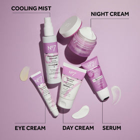 No7 ingredient display with ceramides and hyaluronic acid highlighting barrier support benefits