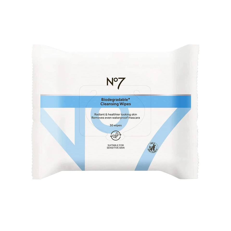 No7 dual pack front view showing biodegradable wipes and benefits