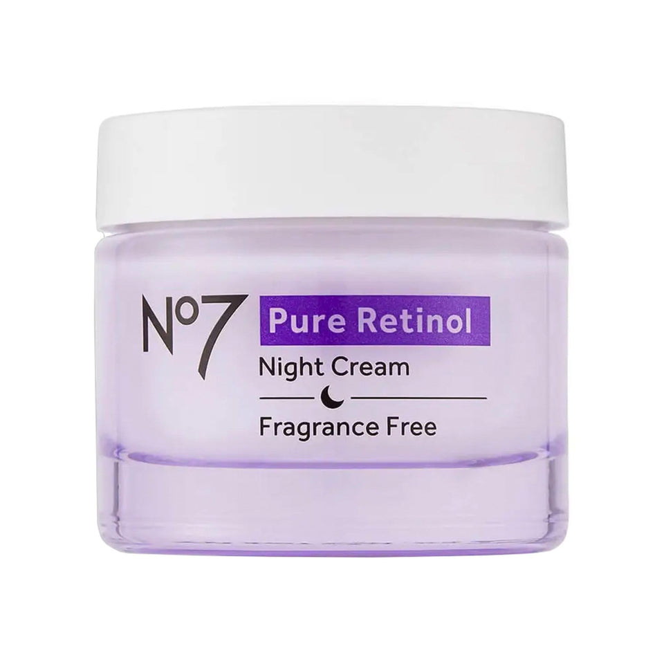 No7 front packaging displaying Pure Retinol Night Cream benefits and size