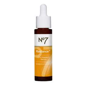 No7 front packaging showing bottle and box, brand clarity and radiance benefit